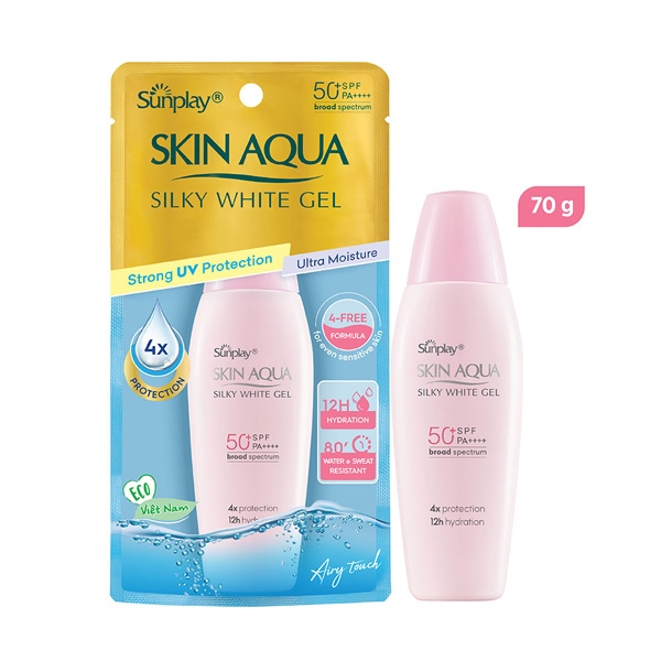 Gel chống nắng dưỡng da trắng mịn Sunplay 70g (Skin aqua Silky white SPF50) - Rohto