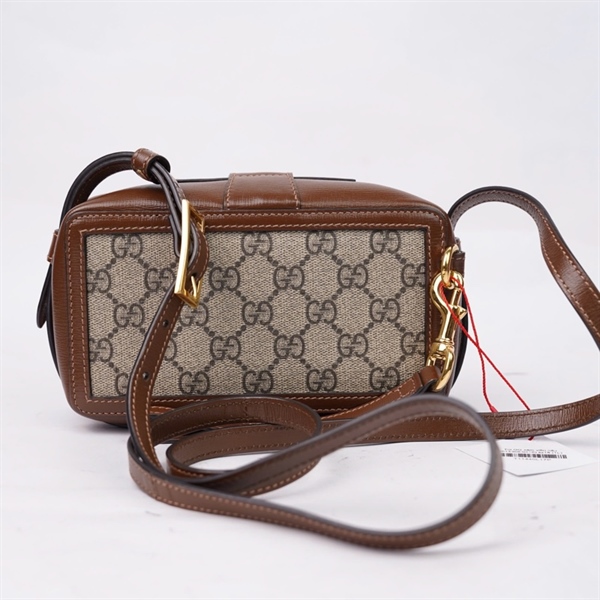Túi GG xám viền nâu 2strap (614368-0416) sz18 (TL) KG+