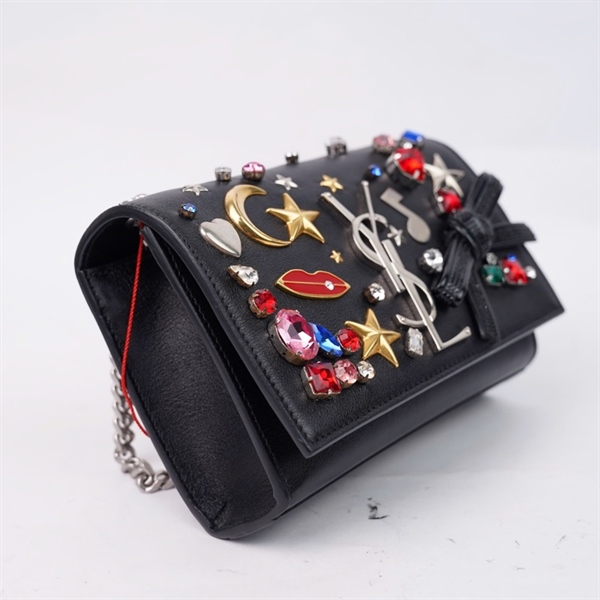 Túi YSL đen đính đá sz16 (TL) KG+