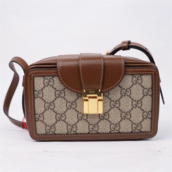 Túi GG xám viền nâu 2strap (614368-0416) sz18 (TL) KG+