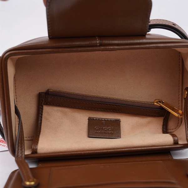 Túi GG xám viền nâu 2strap (614368-0416) sz18 (TL) KG+