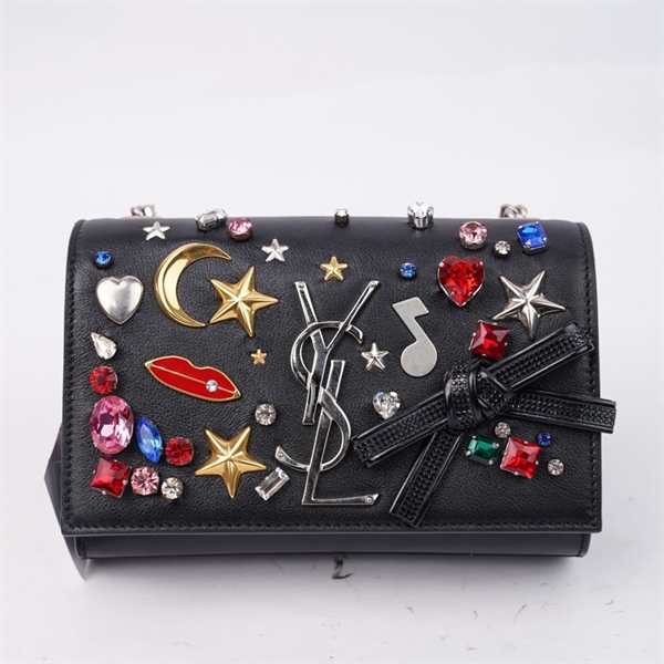 Túi YSL đen đính đá sz16 (TL) KG+