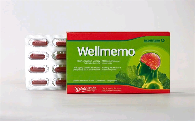 Wellmemo -Viên uống bổ não tăng cường tuần hoàn máu não (Hộp 2 vỉ x 15 viên)