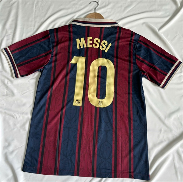 Áo bóng đá retro Barca 125 năm in Messi-10 vải Cotton Polyester nguyên tem