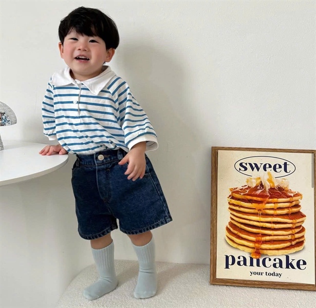 Áo thun kẻ ngang có cổ (2 màu xanh, vàng)