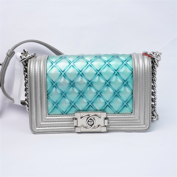 Túi Chanel Boy xanh viền bạc (25901663) sz20 (A-T) KG+