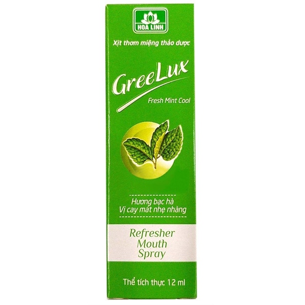 Greelux xanh lá fresh mint cool (xịt thơm miiệng) (H*12lọ*12ml) - Hoa Linh