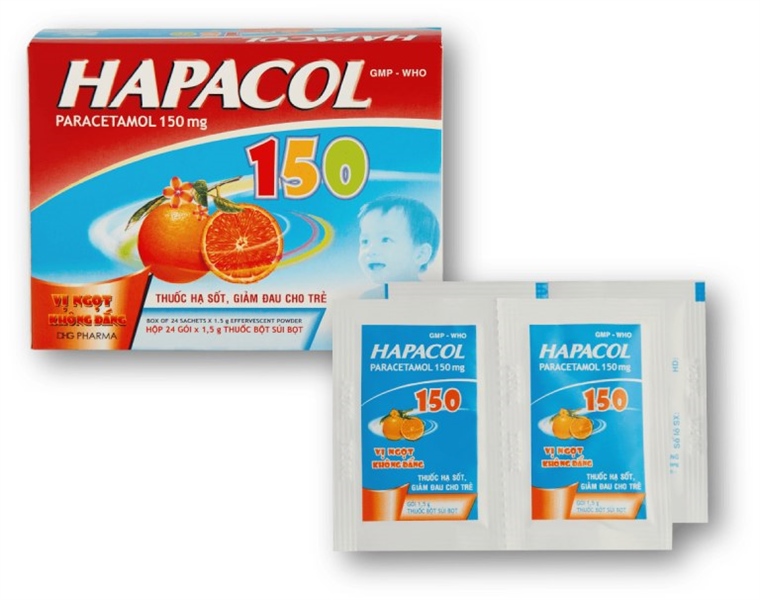 Hapacol 150 (Paracetamol 150mg) (Hộp 24gói x 0,9g) - CTCP Dược Hậu Giang - CNNMDP DHG tại Hậu Giang