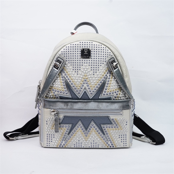 Balo MCM xám đính đá 26x13x33cm (A-T) KG+