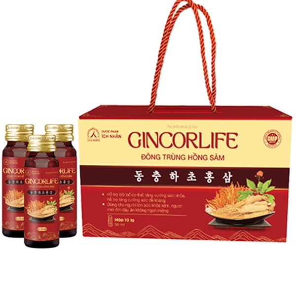 Gincorlife - Đông trùng hồng sâm (Hộp 10 lọ x 50ml) - Ích Nhân