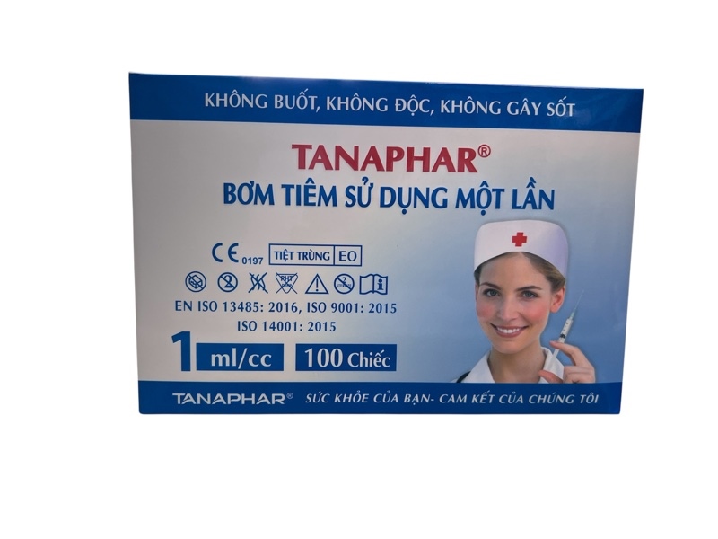 Bơm tiêm 1ml/cc (Kim 26G x 1/2'') Tanaphar Bơm tiêm sử dụng một lần (Hộp*100cái)