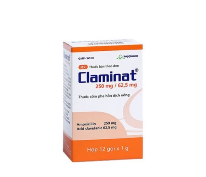 Thuốc Claminat 250mg/62,5mg Imexpharm Điều trị nhiễm khuẩn do vi khuẩn (Hộp 12gói x 1g)