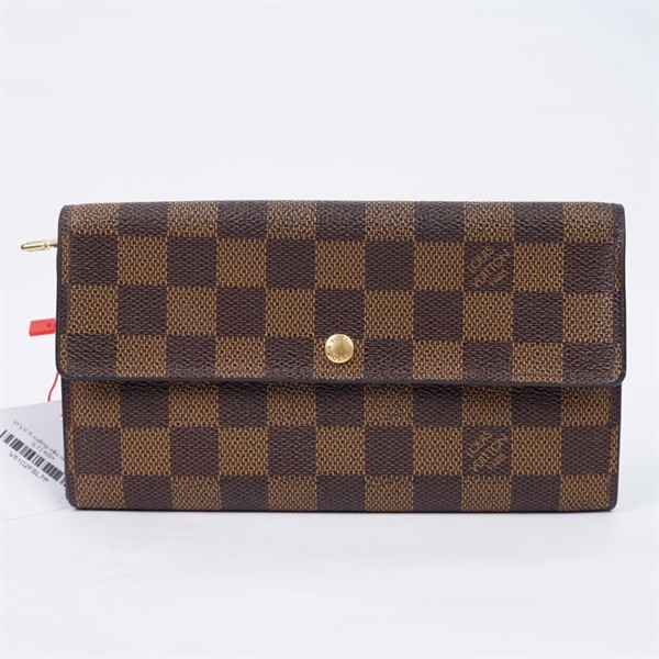 Ví LV ô vuông nâu nút vàng (LT) KG+