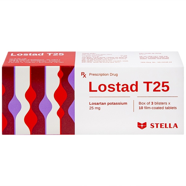 Lostad T25 (Losartan 25mg) (Điều trị tăng huyết áp) (H*3vỉ*10viên) - Stella