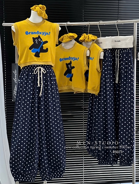 Set len vàng mèo quần bi 5073