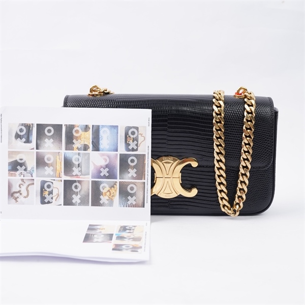 Túi Celine Triomphe đen da thằn lằn sz21 (HC) +