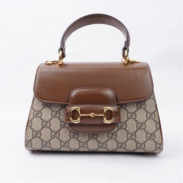 Túi GG Horsebit 1955 xám nắp nâu 2 strap (703848-520981) sz22 (HT)+