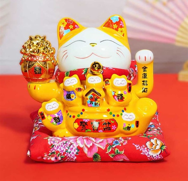 MÈO THẦN TÀI 18CM - NGŨ PHÚC VẠN LƯỢNG - QUÀ TẶNG PHONG THỦY MAY MẮN