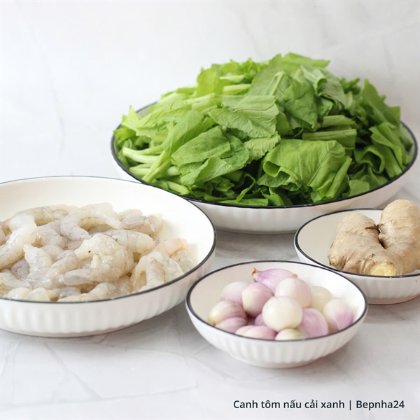 Canh tôm nấu cải xanh (2 người)