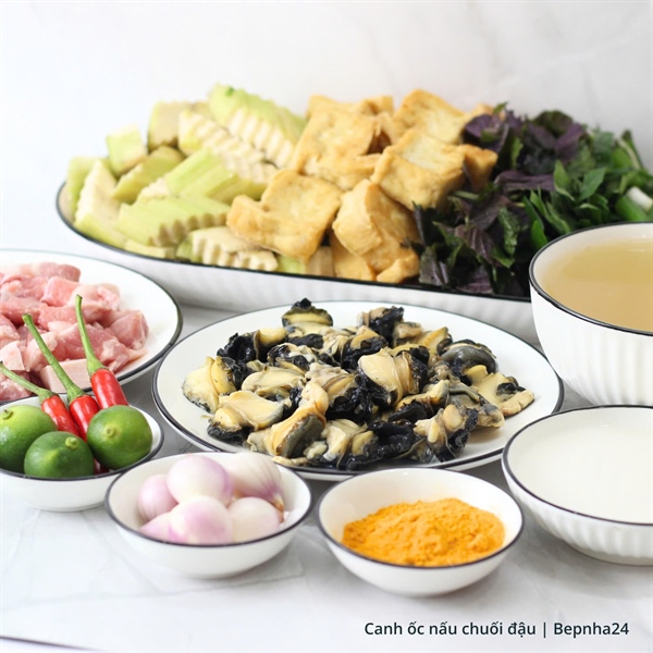Canh ốc nấu chuối đậu (2 người)