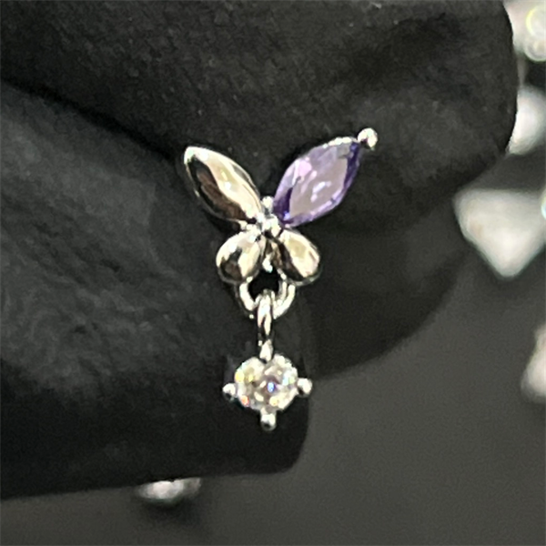 1.7 BUTTERFLY EARRINGS WITH DANGLING ROUND GEMS - STAINLESS STEEL x ALLOY