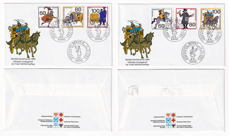 Bộ 2 FDC Đức - Phúc Lợi | Germany - Set FDC Welfare 1989 (2) | Phong Bì Ngày Phát Hành Đầu Tiên