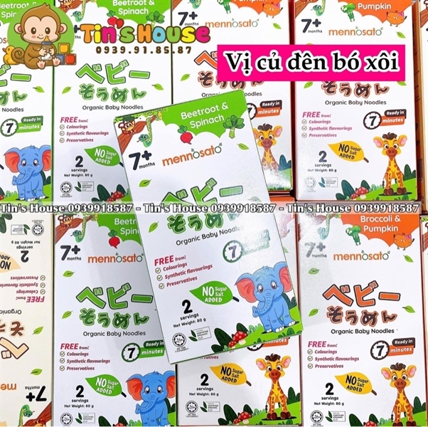 Mì rau củ hữu cơ Mennosato củ dền, cải bó xôi 80g 7M+