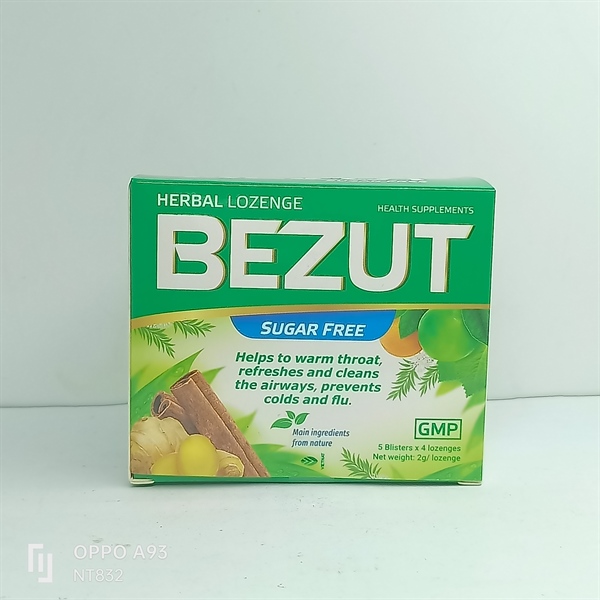 Viên ngậm Bezut thảo dược không đường (Hộp 5 vỉ x 4 viên) - Vietnat