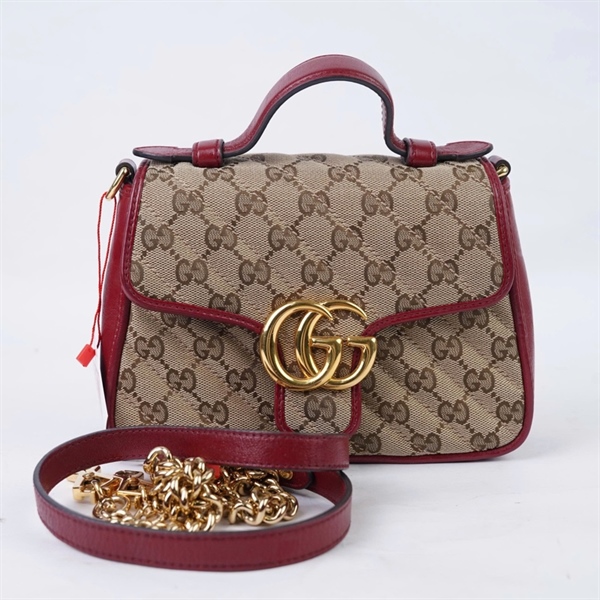 Túi GG Marmont Handle nâu viền đỏ (583571-493075) sz20 (BQ) KG+