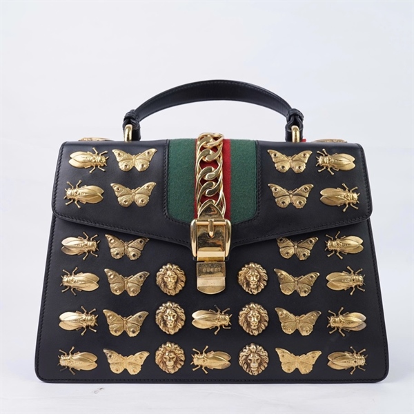 Túi GG Sylvie đen họa tiết ong bướm (431665-493075) sz31 (BQ) KG+