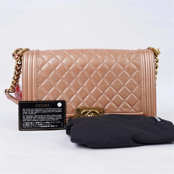 Túi Chanel Boy nude ánh đồng (20501328) sz25 (BQ) KG+