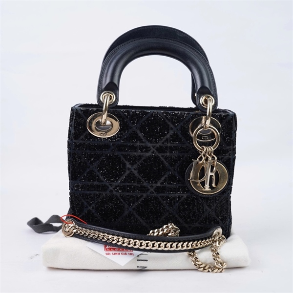 Túi Dior Lady đen đính cườm (04-MA-0243) szmini (BQ) KG+