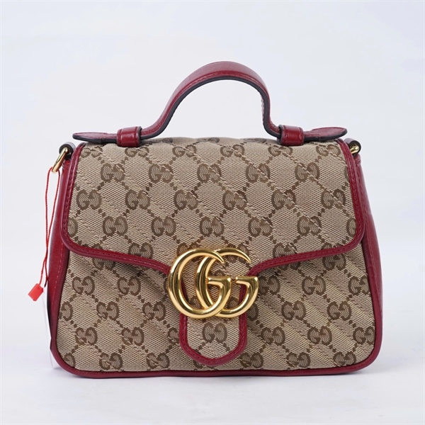 Túi GG Marmont Handle nâu viền đỏ (583571-493075) sz20 (BQ) KG+