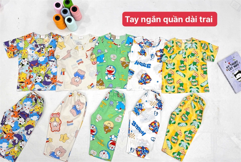 Combo 5 bộ tole lanh- Tay ngắn quần dài bé trai TH7
