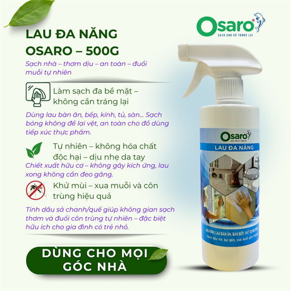 Nước lau đa năng hữu cơ Osaro 500ml