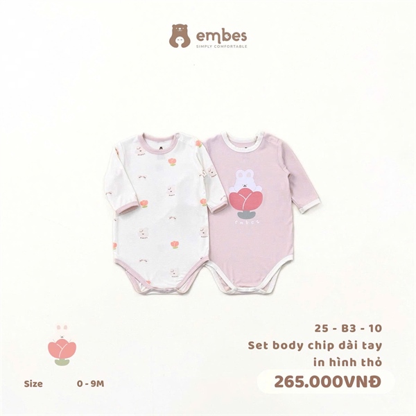 Body chip dài tay thỏ phối hồng Embes