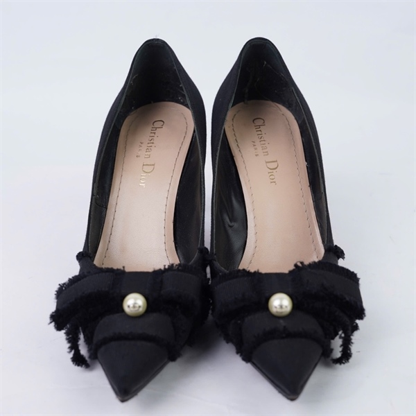 Giày Dior đen đính ngọc trai sz37 cao 8cm (HN) KG+