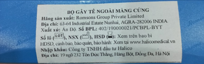 Bộ gây tê ngoài màng cứng Romsons 3