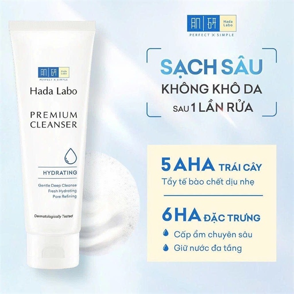 Sữa rửa mặt dưỡng ẩm cao cấp Hada Labo Premium Cleanser Hydrating 100g 2