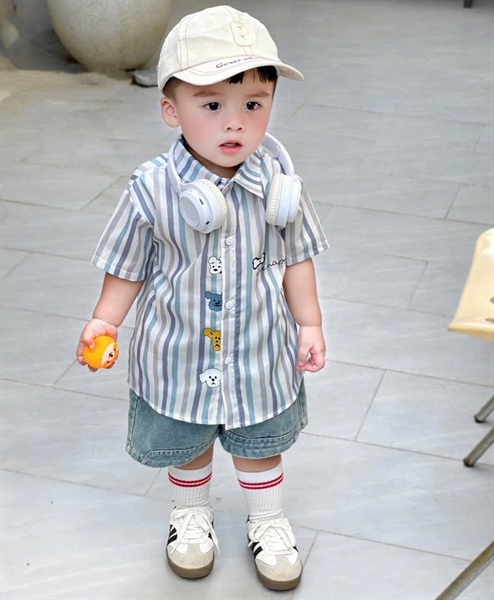 Set sơ mi sọc Cún cho bé