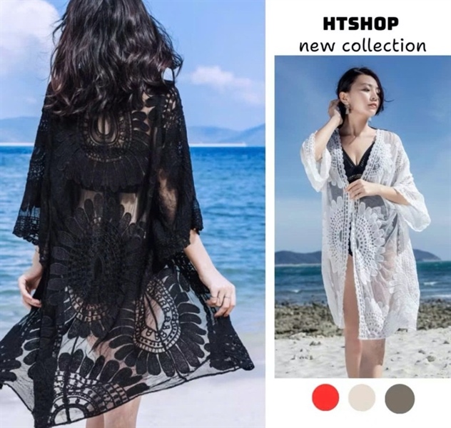 Áo choàng ren dáng dài(trắng/đen)