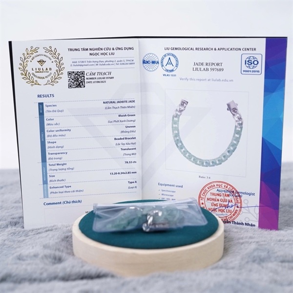 Lắc tay cẩm thạch 18 hạt ly 13.20-8.34x 2.85 (597689)+