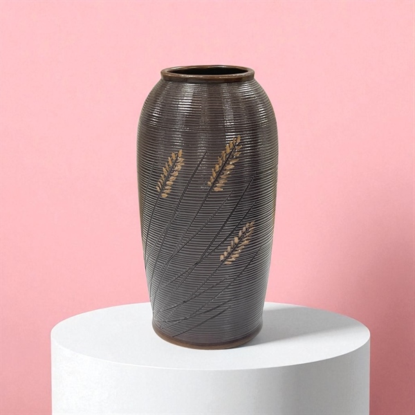 Bình hoa gốm sứ nâu dáng phích khắc lúa