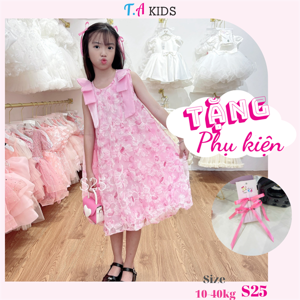 S25 (10-40kg) Váy hồng hoa 2 nơ vai