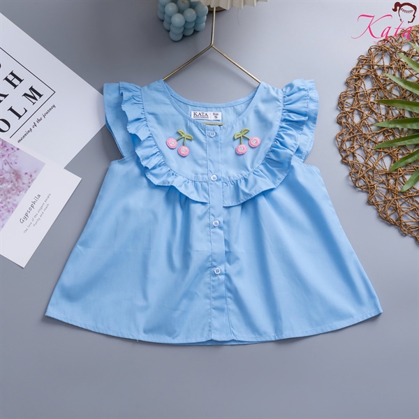 Áo Kiểu Bé Gái Thêu Cherry Dễ Thương 12-35kg | Áo Cánh Tiên Công Chúa Cao Cấp