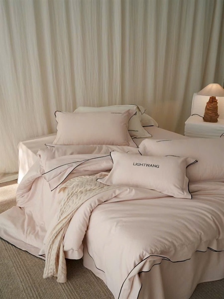 Bộ ga trơn viền đen | Cotton Linen - LW04.01 (4 mã)