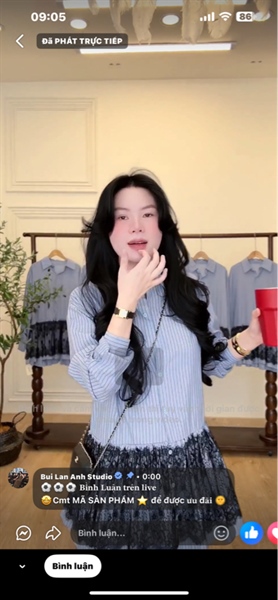 Váy sơmi kẻ xanh phối ren đen 9992