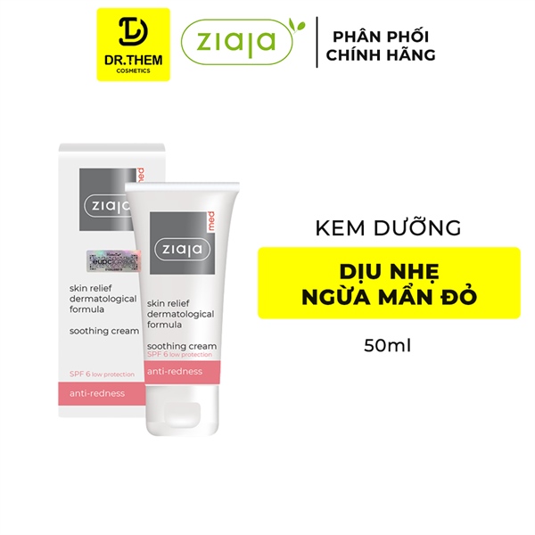 Kem Dịu Nhẹ Ngừa Mẩn Đỏ Ziaja Med Skin Relief Dermatological Formula Soothing Cream Anti-Redness 50ml