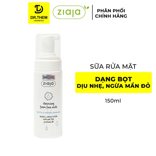 Rửa Mặt Dạng Bọt Ziaja Cleansing Foam Face Wash Sensitive & Redness-Prone Skin Siêu Diu Nhẹ - Ngừa Mẩn Đỏ 150ml