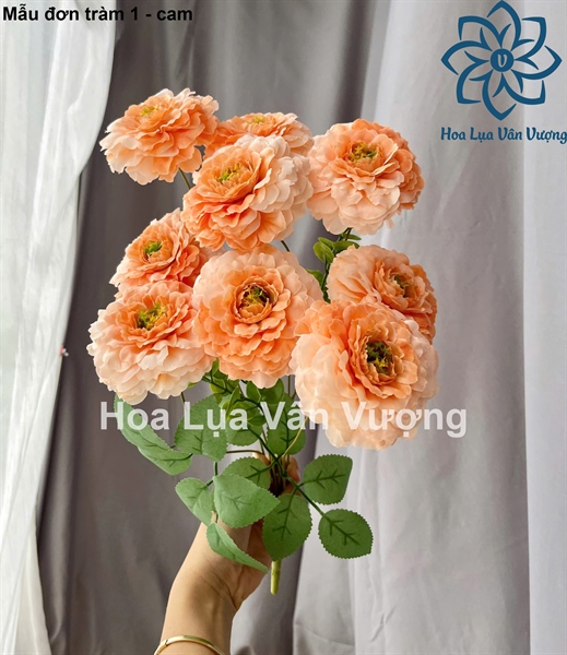 Mẫu đơn tràm 1 - cam - Hoa cành ngắn - Hoa Lụa Vân Vượng
